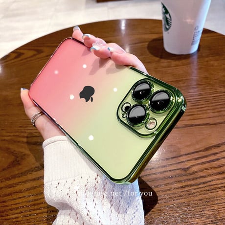 グラデーション iphone14/14proケース 高透明感 iphone13/12proカバー レンズフィルム付 防塵加工 メッキ オシャレ[M2774]