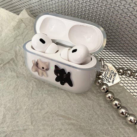 猫柄 Airpods 4ケース ビーズストラップ付 Airpodspro2/proカバー Airpods3/2 可愛い ギフトにおすすめ[M5655]