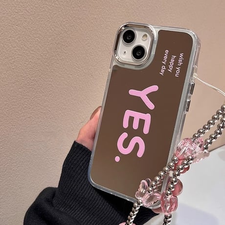 YES 鏡 iPhone15/15plus/15proケース ストラップ付 iPhone14Pro/13/12カバー ガールズファッション かわいい便利  [M3854]