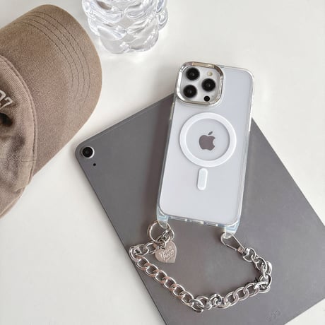 ストラップ付 MagSafe対応iPhone15/15proケース 黄ばまないクリアiPhone14pro/13/12カバー シンプル風 高級感[M4062]