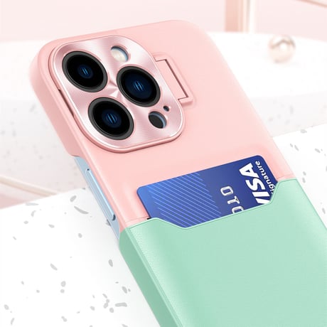 ICカード入れ スタンド iPhone14/14promaxケース 金属カメラカバー アイフォン13mini/12promaxカバー 高品質高級感レザー 実用 [M2336]