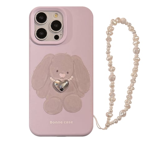 ウサギ iPhone16Pro/16ケース パールストラップ付 iPhone15Pro/14/13カバー 可愛い 高品質[M4865]