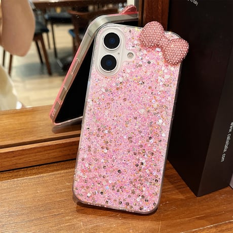 めっちゃ可愛い iPhone16/16Plusケース ダイヤリボン グリッター iPhone15pro/14/SEカバー 綺麗 キラキラ [M4860]