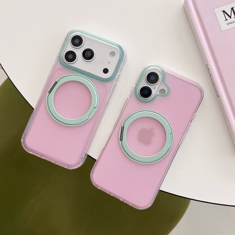 MagSafeリングスタンド iPhone17Pro/17ケース ピンクとグリーン iPhone16Pro/15Promaxケース 可愛すぎる 便利実用品 [M6481]