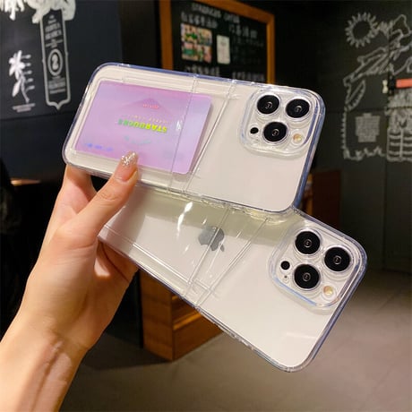 カード入れ2個 iphone15/14promaxケース  クリア iphone13/12/11カバー   シンプルコーデ 可愛い 交通カード/クレジットカードなど収納[M2193]