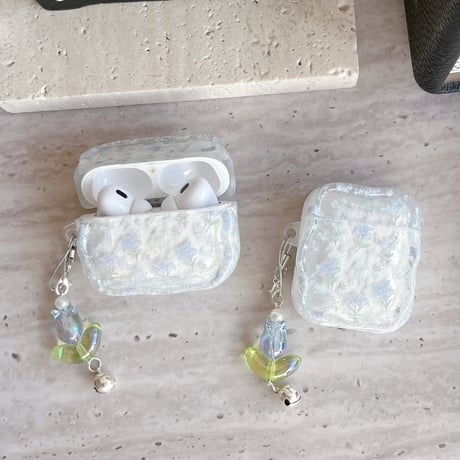 草花柄 Airpods Pro3ケース 淡色系 Airpods 4/3カバー AirpodsPro2/1  キーホルダー付き 春コーデ [M6132]