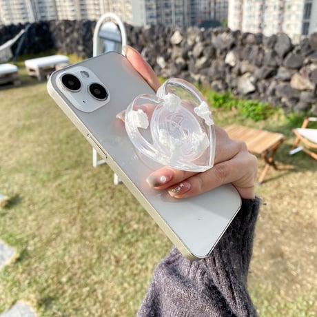 曇ハート スマホグリップ   伸び縮み式 オシャレラメ入り  透明グリップトーク  スマホリング  キラキラ 落下防止 卓上スタンド 可愛い 便利M1456