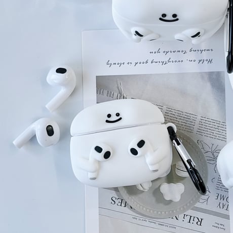 にこちゃん AirpodsPro2/1ケース かわいい airpods3/2/1保護カバー  シリコン カラビナ付き ギフトにおすすめ[M3370]