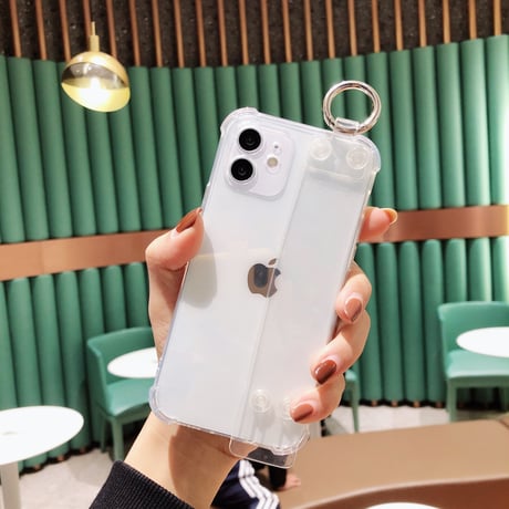ベルト/リング一体型 iphone13/12miniケース   透明系 四角耐衝撃  iphoneSE2/11proカバー  多機能 スタンド  シンプル風 使いやすい[M1651]