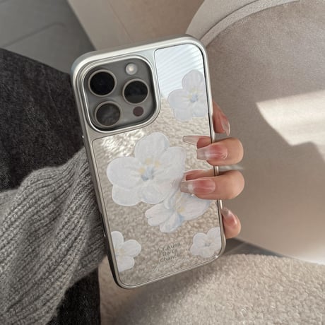 花柄 鏡 iPhone16/16proケース 大人可愛い アイフォン15promax/14/13proケース 丈夫 メイク直し 女子力UP [M5089]