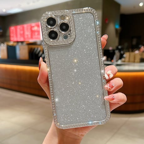 ストーン iPhone15plus/15proケース キラキラ ラメ入りシート付 アイフォン14pro/13pro/12カバー きれい 人気 [M3876]