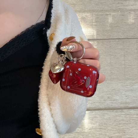 ワインレッド Airpods 4ケース ハート 水玉模様 Airpodspro3/2/1カバー Airpods第3/2世代 かわいいキーホルダー プレゼントにおすすめ[M5062]