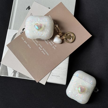 女子力アップ Airpods3/pro2ケース  かわいいシェル風 キラキラハートAirpods2/proカバー チャーム付 可愛い ギフトに最適[M4416]