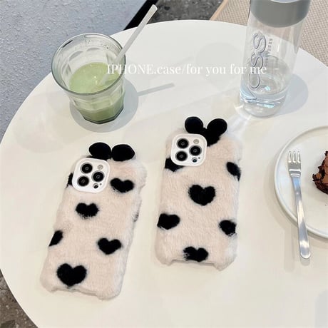秋冬 リボン付 iphone14/14proケース ハート柄  アイフォン13/12/11カバー 柔らかい温かい  かわいい  ガールズに人気[M2266]
