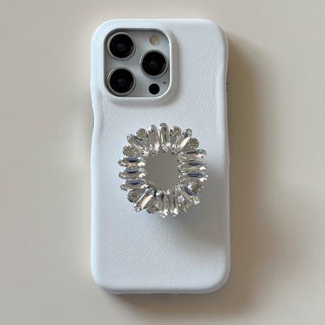 ジュエリーミラーグリップ iPhone14/15ケース 革製アイフォン13/12/11proカバー お洒落 高級感 便利[M2745]