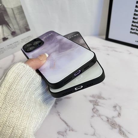 暈し染め ガラスiPhone14/15ケース  水墨画 金箔入り アイフォン13/12mini/11カバー キラキラ 全面保護 オシャレ シック[M2722]