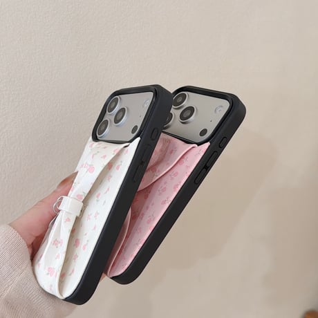 リボンベルト iPhone17Pro/17ケース 花柄 皮っぽ iPhone16Pro/15/14ケース 淡色系 ガーリーファッション人気品[M6085]