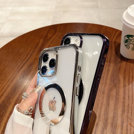 メッキクリア iPhone15Pro/15ProMaxケース  MagSafe高品質 耐久性 黄ばまない iPhone14/12/13Proカバー 軽量[M3532]