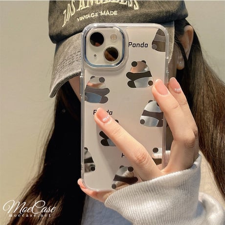 Panda ミラーiphone14/13ケース かわいいパンダ背中 アイフォン12pro/11ケース  キュート 頑丈 ギフトにおすす[M3050]