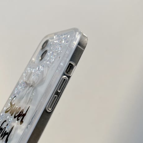 流れるダイヤモンド入り iphone14pro/13proケース リボン柄 Sweet Girl iphone12pro/11カバー クリア 綺麗 おしゃれ[M3259]