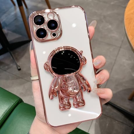 宇宙飛行士スタンド iphone14plus/14promaxケース  メッキ クリアアイフォン13/12/11proカバー カッコイイ 可愛い 実用[M2235]