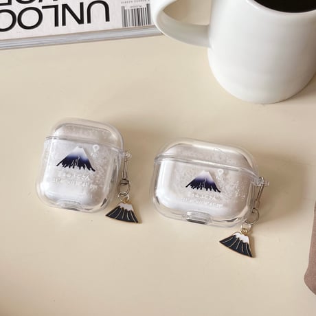 富士山 Airpods 4ケース 動く雪 Airpodspro2/proカバー Airpods第3/2世代 かわいい 山キーホルダー プレゼントにおすすめ[M5067]