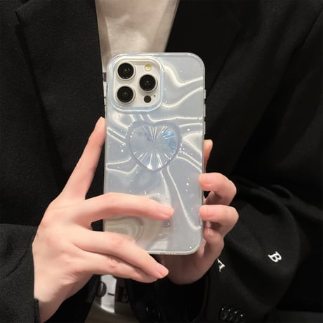 ハートダイヤグリップ iPhone15pro/15ケース オーロラカラー iPhone14pro/13/12proカバー おしゃれ 女子力アップ[M4210]