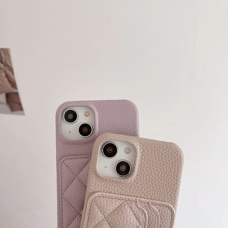 交通カード入れ2個 iPhone14/15ケース 革製 菱形 アイフォン13pro/12/11proカバー 肩ストラップ セレブ愛用 シック エレガント [M3214]