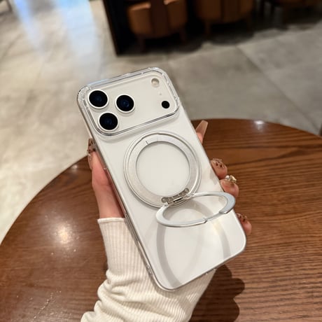 高透明 iPhone17pro/16promaxケース MagSafeリングスタンド iPhone15/14pro/13promax/12ケース シンプル 黄ばまない 高機能[M4100]