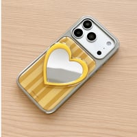 ハートミラー iPhone17/17Proケース高級感 ストライプ柄 iPhone16Pro/15romaxケース 光沢感 イェロー[M6488]