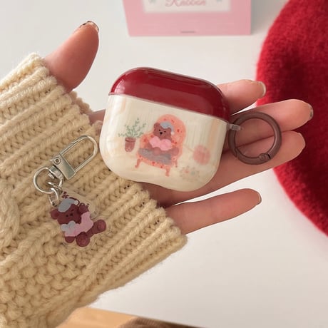 Bear Airpods 4ケース 熊キーホルダー Airpods3/2カバー Airpodspro2/pro リング めっちゃ可愛い[M5016]