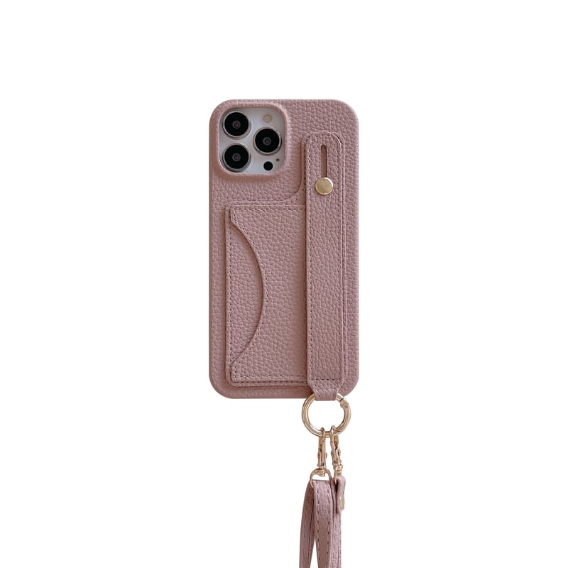 交通カード入れ/ベルト付き iPhone15/14proケース 肩掛けストラップ付