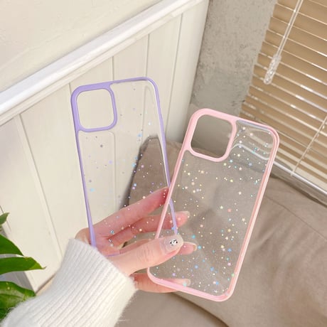 星ラメ入り iPhone14/15プロケース クリア可愛いiphone13/12mini/11proケース シンプル 使いやすい キラキラ[M2231]