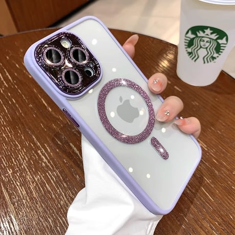 キラキラカメラカバー iPhone15/15proケース MagSafe お洒落iphone14/13/12proケース 女子力アップ 黄ばまないクリアケース[M3756]