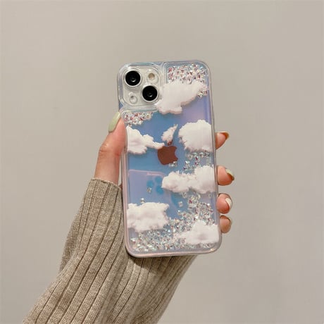 曇り空 iPhone13/14proケース 動くグリッター入り iPhone12/11/XSカバー キラキラオシャレ レーザー光る 夏に人気 プレゼント [M3186]