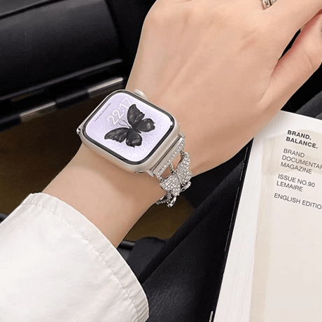 ジュエリー蝶 AppleWatchバンドSeries 10/9/8 高級感 AppleWatchベルト 10 Ultra3/2/1 SE3/2/1高品質 エレガントキラキラ[M5647]