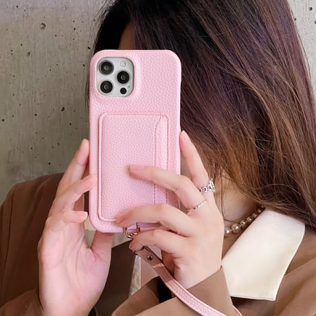 革製 ICカード入れ iPhone14pro/14promaxケース ストラップ付 高級感アイフォン13mini/12/11proカバー シンプル 可愛い 実用 [M2301]
