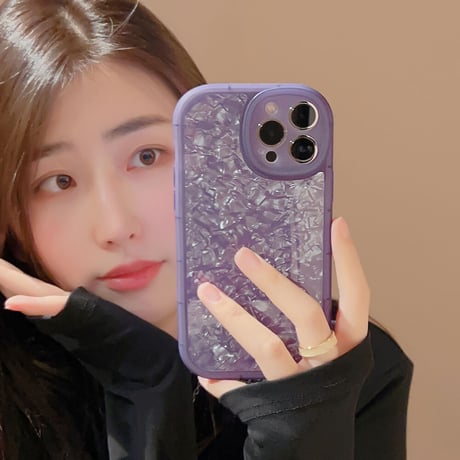 貝殻紋 アイフォン14/13proケース 紫色 キラキラ iPhone12/11proカバー 綺麗 エレガント  女子力アップ[M3337]