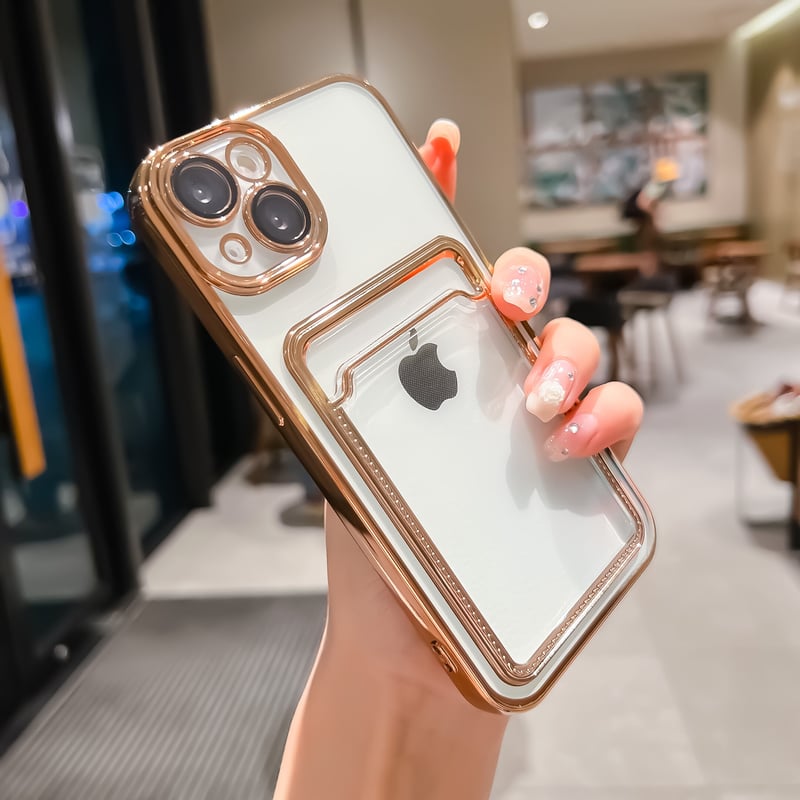 メッキ カード収納 iphone14pro/13ケース カメラレンズ保護フィルム付