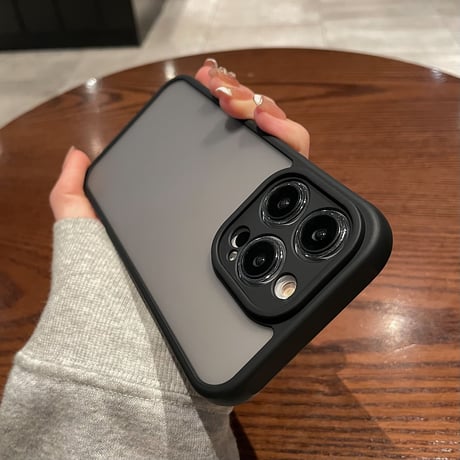 指紋防止 iphone14/15promaxケース  半透明アイフォン12pro/12カバー ブラック系 肌にやさしい 頑丈耐衝撃 [M3280]