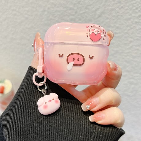 ブタ Airpods 4ケース めっちゃ可愛い エアーポッズ3/Pro2ケース airpodsproカバー キーホルダー付 ギフトにおすすめ[M5103]