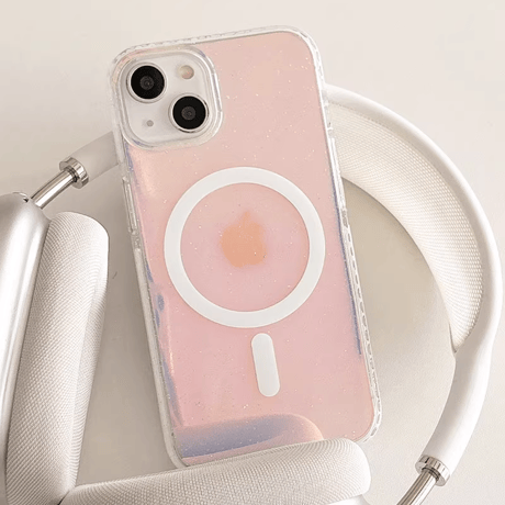 光る iPhone15/15proケース Magsafe対応 iPhone14promax/13proケース 光によって変色 キラキラ[M4497]