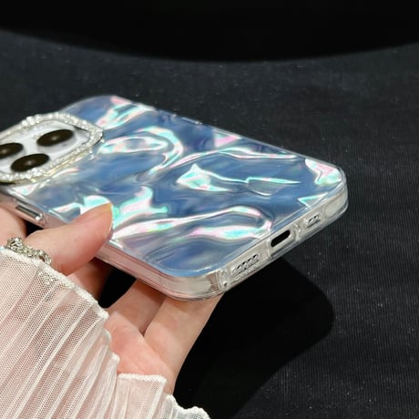 ジュエリー iPhone15promax/15proカバー 波紋 キラキラ iPhone14promax/13pro/12ケース お揃い 高級感 [M4288]