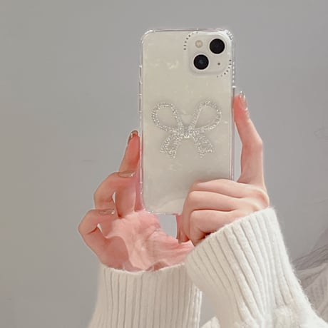 ジュエリーリボン iPhone15/15proケース シェル iPhone14/13pro/12ケース  オシャレキラキラ 女子力アップ[M3871]