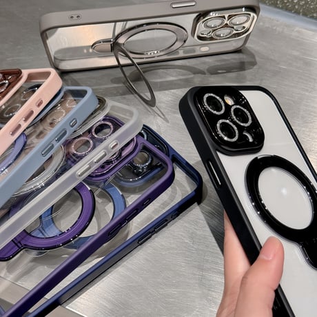 コスパ最強 iPhone15pro/15promaxケース  MagSafeリングスタンド キラキラレンズフイルム iphone14/13pro/12カバー 耐衝撃 黄ばまない[M4110]