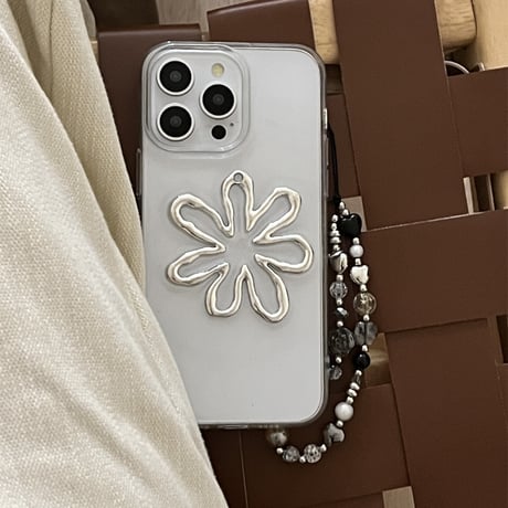 韓国風 立体花 iPhone15/15proケース 高級感ラストラップ付 iPhone14pro/13/12promaxケース 黄ばまないクリアケース コスパ高い[M4044]