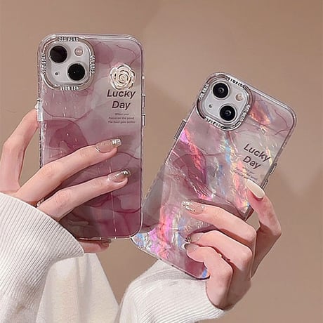 ピンク iphone15/15proケース  グラデーション 花デコiphone14/13/12Proカバー お洒落  かわいい 女子力UP キラキラ[M3687]