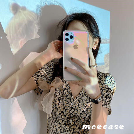 光るiphone13/12proケース 虹 ツヤ感 オシャレクリアiphone11promaxケース 透明iphoneXSカバー  女子メンズファッションM68