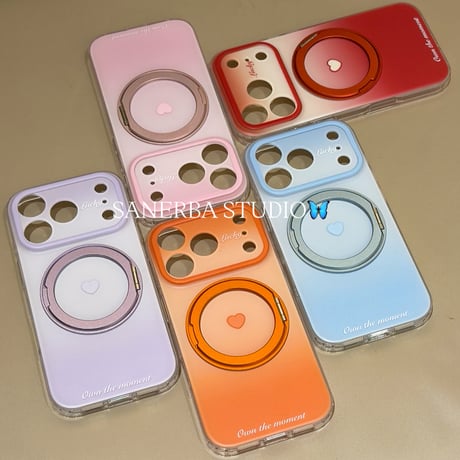360度回転可MagSafeリング iPhone17/17プロケース ハート柄 iPhone17Promax/16Pro/15ケース グラデーションカラー 耐衝撃頑丈[M6093]