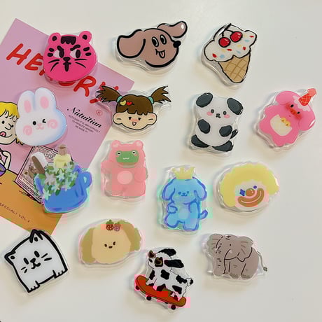 可愛い動物 スマホグリップ 全機種対応 折り畳み式グリップトーク 卓上スタンド機能付き 粘着タイプ[M2918]